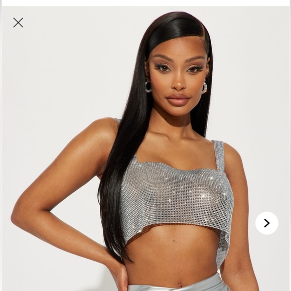 🦋 Silver Metallic festival mesh  Crop Top - Picture 2 of 5